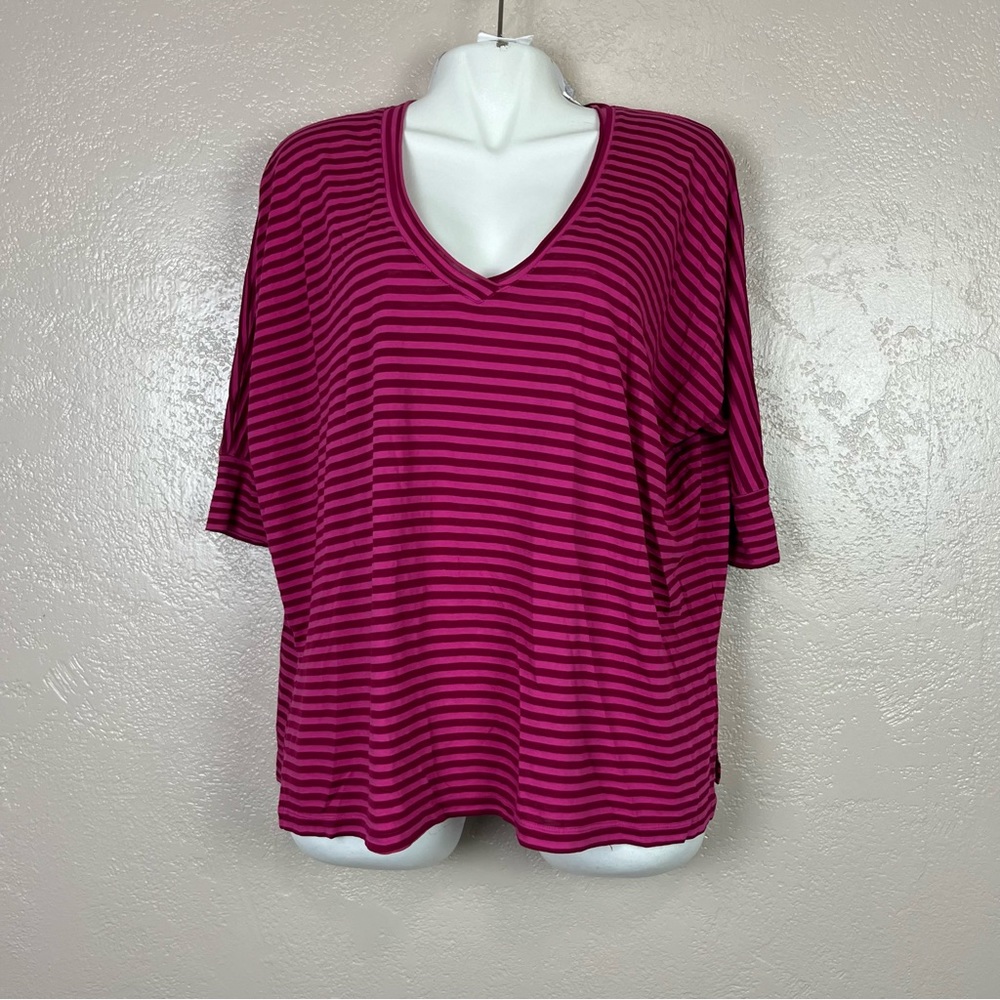 Bobi women short sleeve pink striped blouse size‎ XS